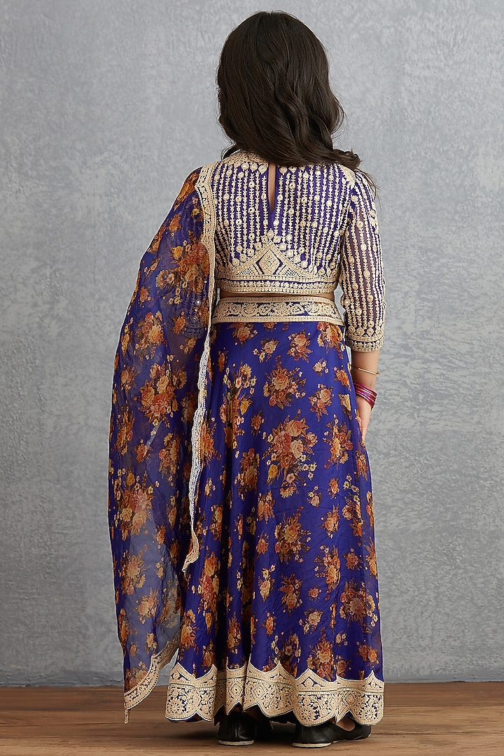 Amethyst Purple Printed & Embroidered Lehenga Set For Girls by Torani Kids at Pernia's Pop Up Shop
