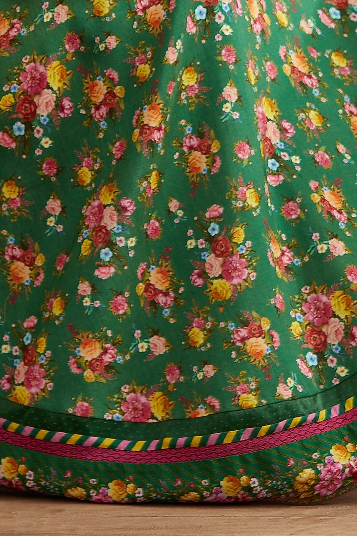 Emerald Green Floral Printed Lehenga Set For Girls by Torani Kids at Pernia's Pop Up Shop