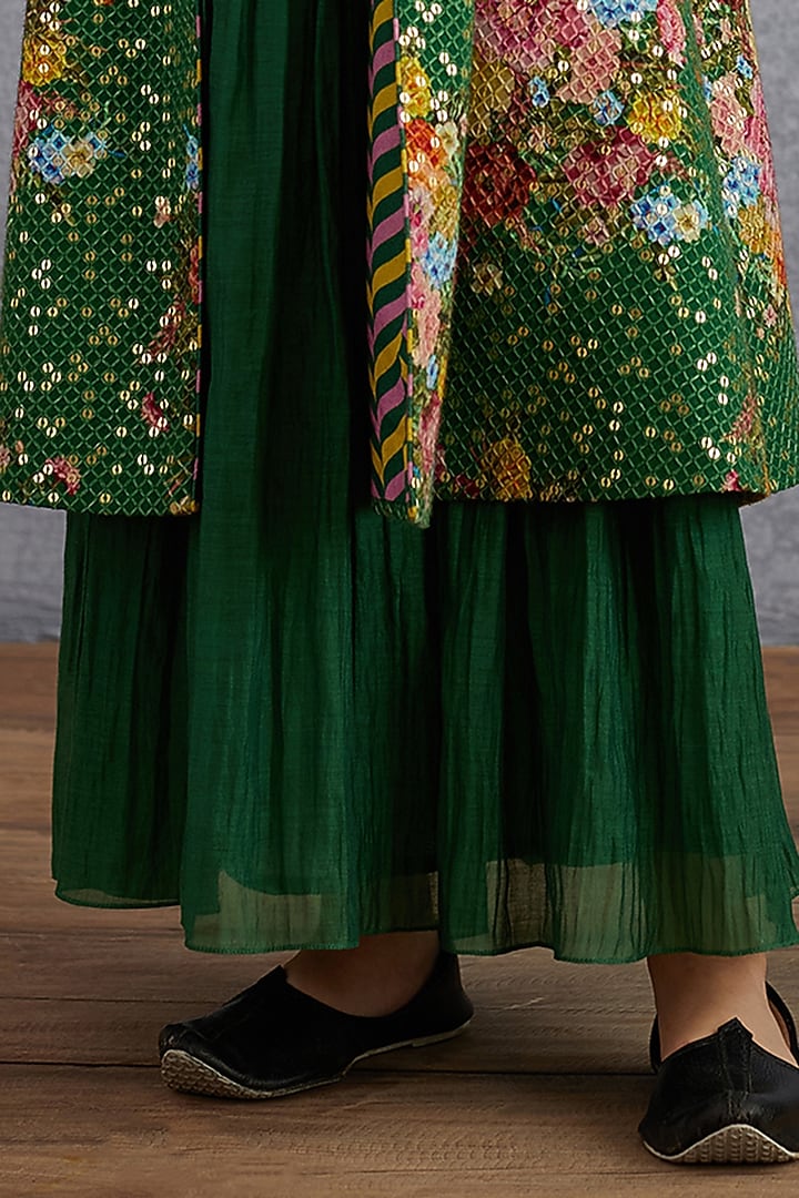 Emerald Green Floral Printed Jacket Dress For Girls by Torani Kids at Pernia's Pop Up Shop
