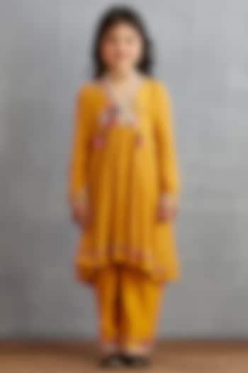 Topaz Yellow Printed Kurta Set For Girls by Torani Kids