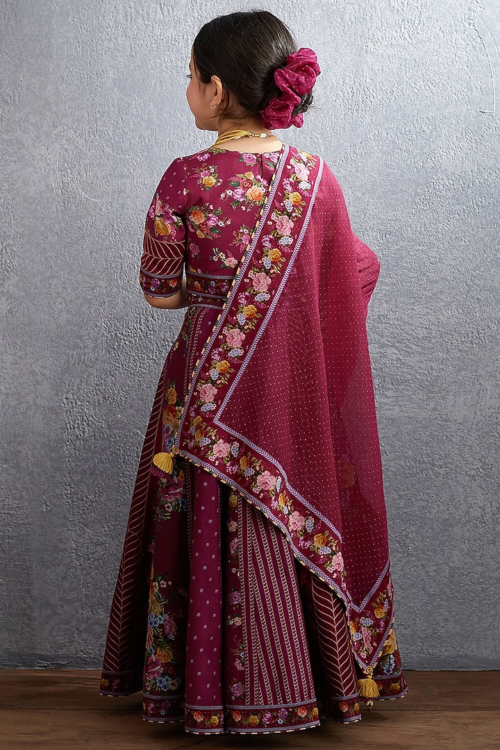 Ruby Red Floral Printed Lehenga Set For Girls by Torani Kids at Pernia's Pop Up Shop
