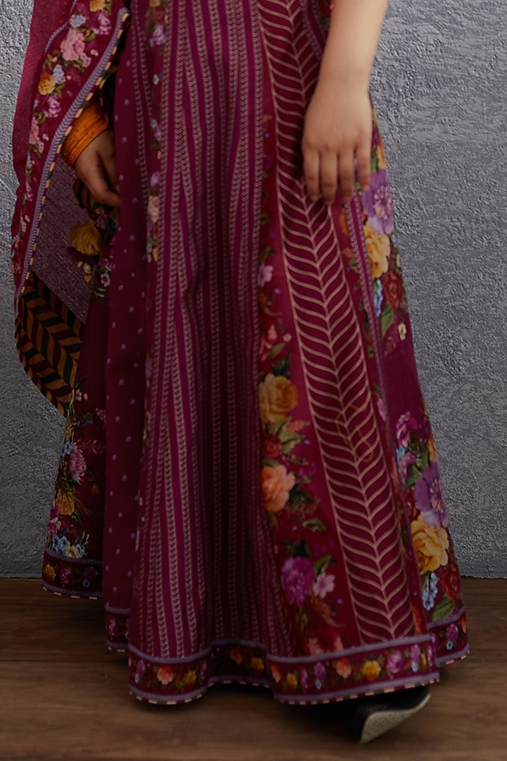 Ruby Red Floral Printed Lehenga Set For Girls by Torani Kids at Pernia's Pop Up Shop