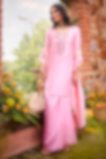 Peony Pink Khurkhul Handwoven Silk Pre-Draped Skirt Set by 11 Tareng at Pernia's Pop Up Shop