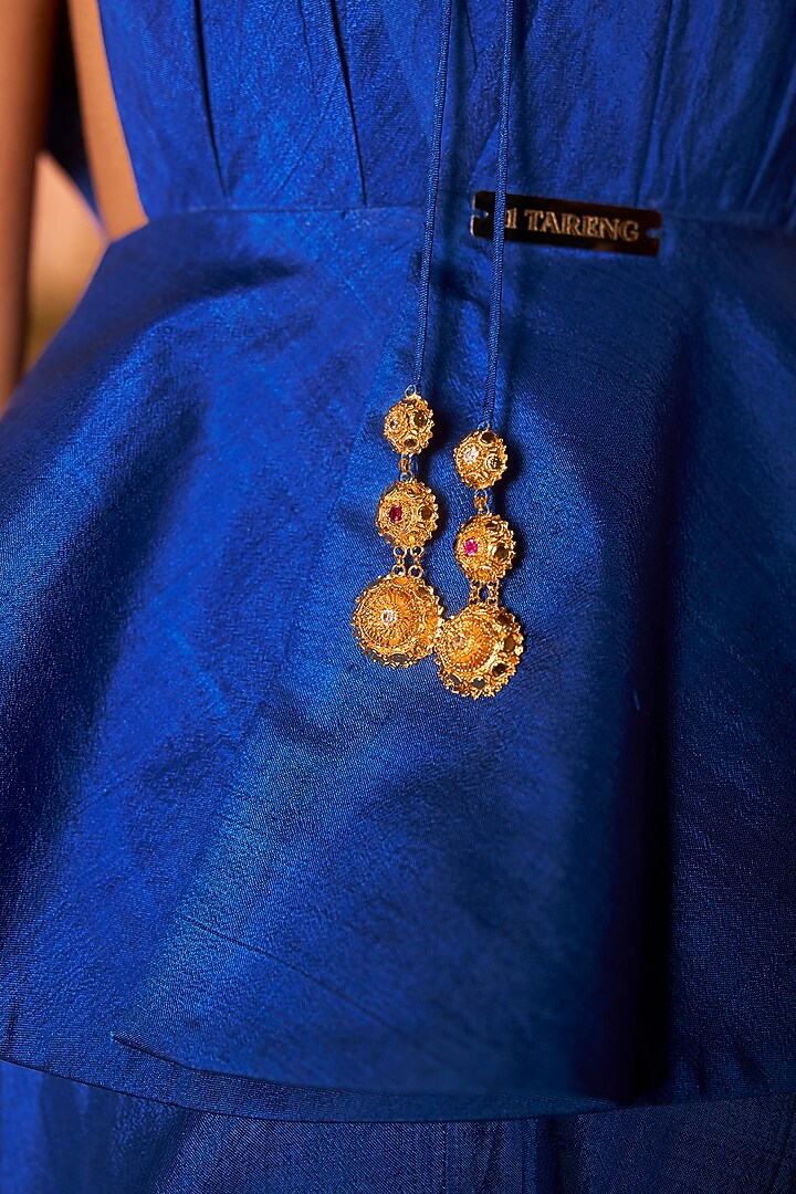 Royal Blue Khurkhul Handwoven Silk Skirt Set by 11 Tareng at Pernia's Pop Up Shop