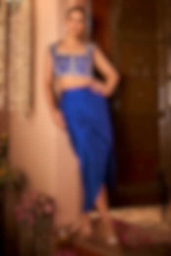 Royal Blue Khurkhul Handwoven Silk Draped Skirt Set by 11 Tareng at Pernia's Pop Up Shop