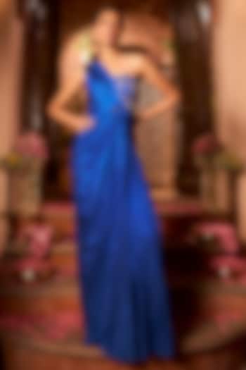 Royal Blue Khurkhul Handwoven Silk Thread Embroidered Engagement Gown by 11 Tareng at Pernia's Pop Up Shop