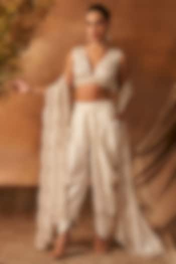 Ivory Handwoven Khurkhul Silk Dhoti Pant Set by 11 Tareng at Pernia's Pop Up Shop