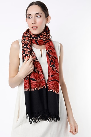 Black Hand Embroidered Stole by Tromboo
