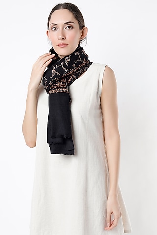 Black Embroidered Shawl by Tromboo