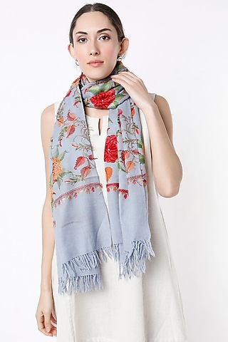 Sky Blue Hand Embroidered Shawl by Tromboo