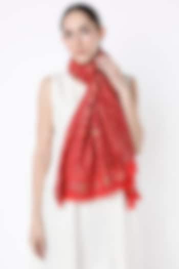 Red Shawl With Floral Kani Work by Tromboo