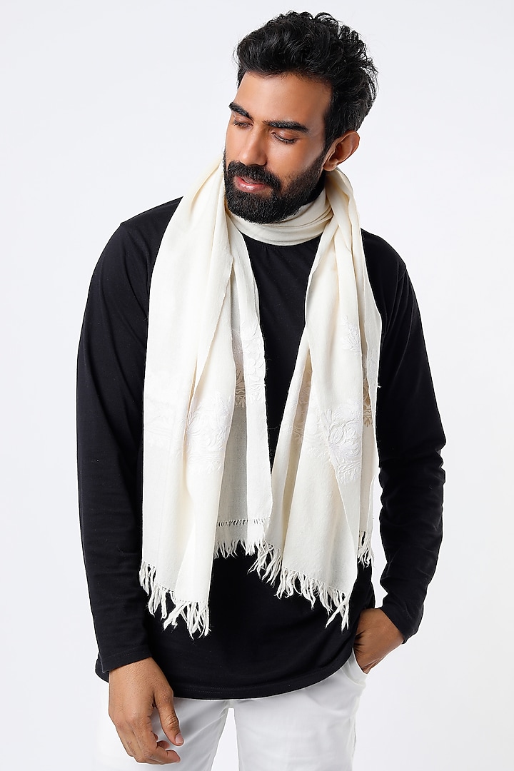 Ivory Embroidered Stole by Tromboo Men