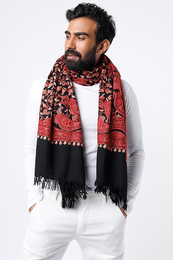 Black Hand Embroidered Stole by Tromboo Men