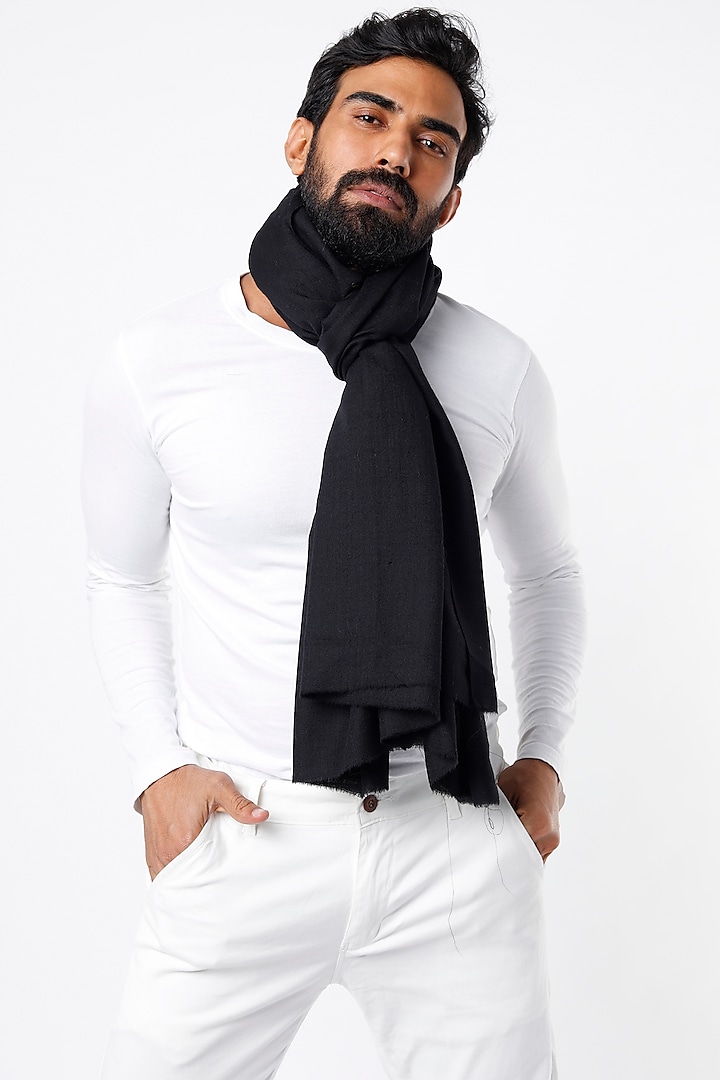 Black Pashmina Wool Wrap by Tromboo Men