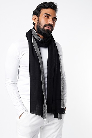 Black Nepalese Pashmina Wrap by Tromboo Men