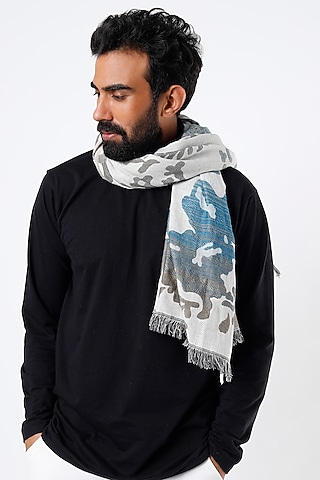 Grey Silk Rayon Shawl by Tromboo Men