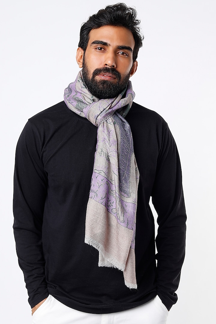 White & Lavender Pashmina Stole by Tromboo Men