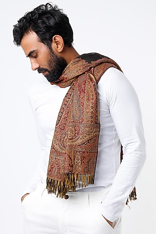 Yellow & Marsala Wool Shawl by Tromboo Men