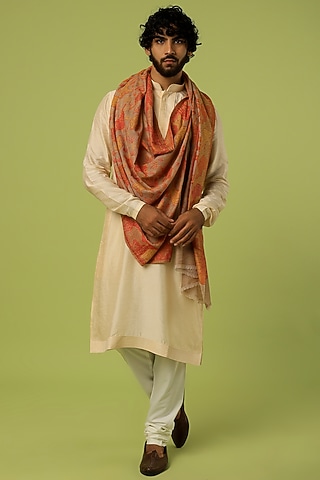 Burnt Orange Printed Shawl by Tromboo Men