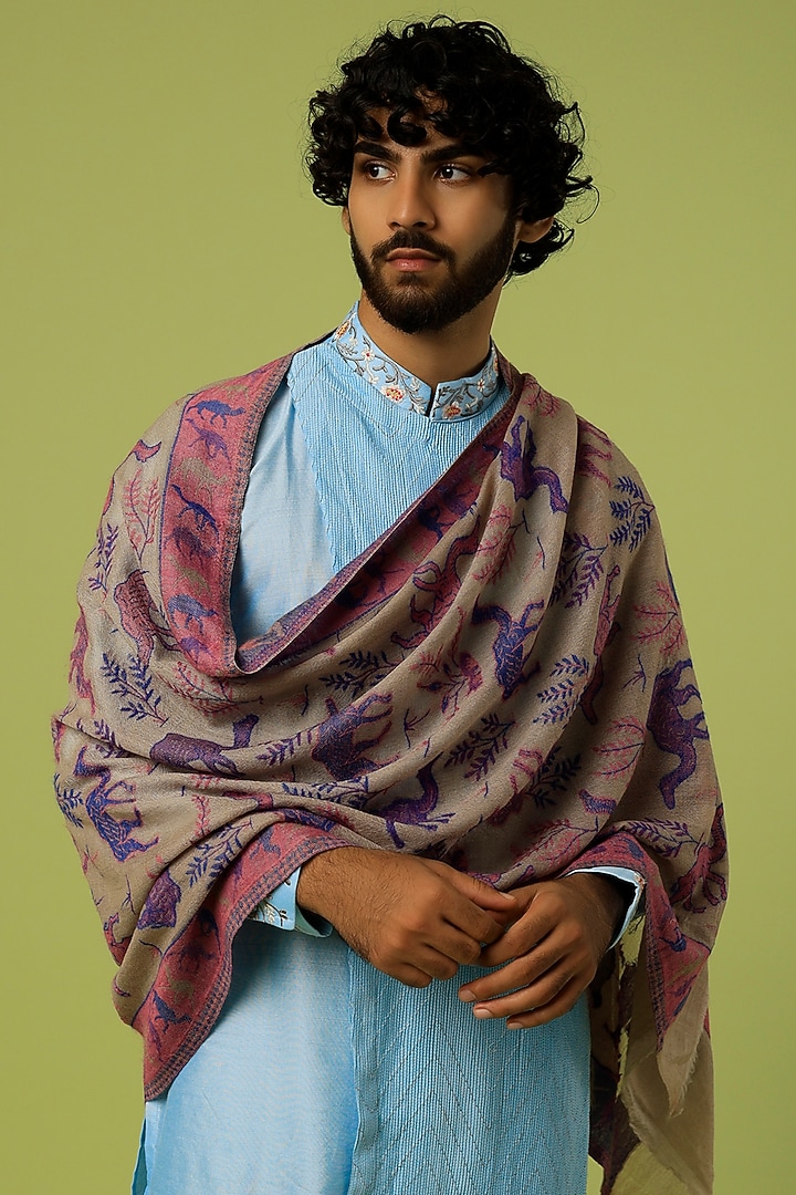 Pink & Beige Printed Shawl by Tromboo Men at Pernia's Pop Up Shop