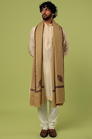 Classy Beige Embroidered Shawl by Tromboo Men