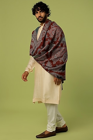 Deep Maroon Handwoven Reversible Shawl by Tromboo Men