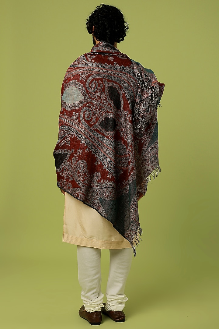 Deep Maroon Handwoven Reversible Shawl by Tromboo Men at Pernia's Pop Up Shop