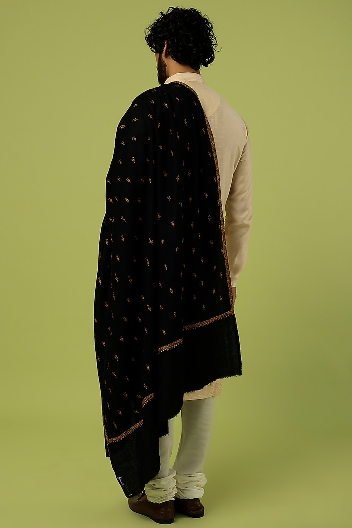 Rich Black Embroidered Shawl by Tromboo Men at Pernia's Pop Up Shop