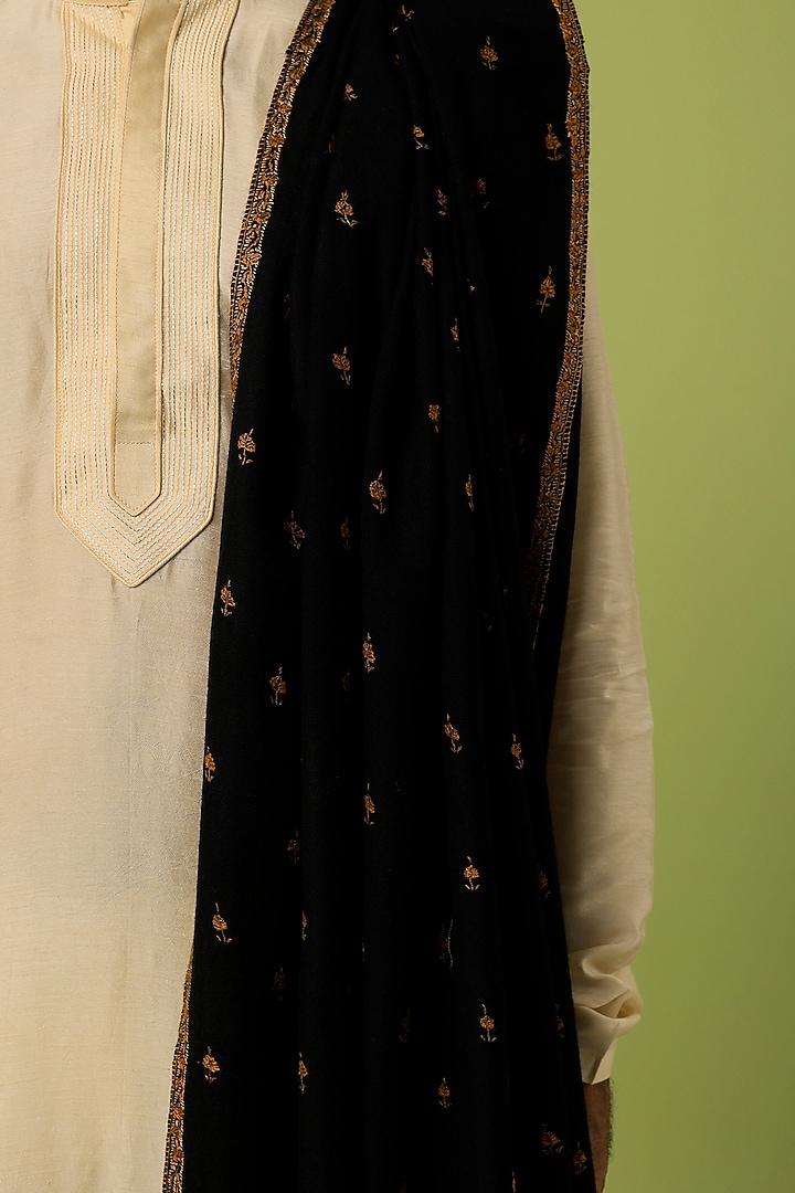 Rich Black Embroidered Shawl by Tromboo Men at Pernia's Pop Up Shop