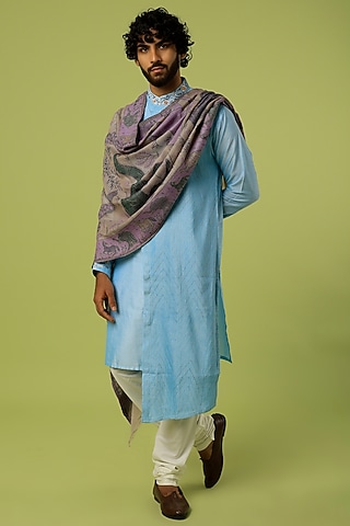 Purple & Mint Green Printed Shawl by Tromboo Men
