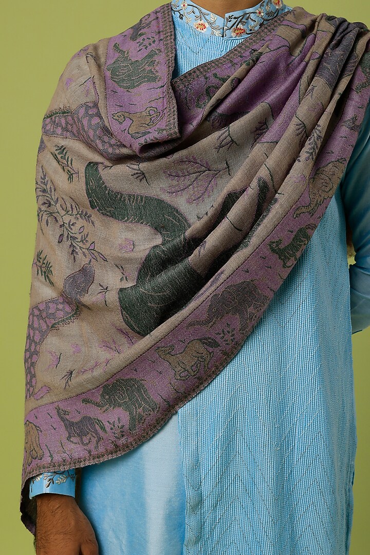 Purple & Mint Green Printed Shawl by Tromboo Men at Pernia's Pop Up Shop