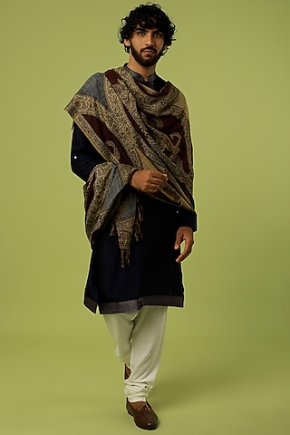 Black & Gold Wool Shawl by Tromboo Men
