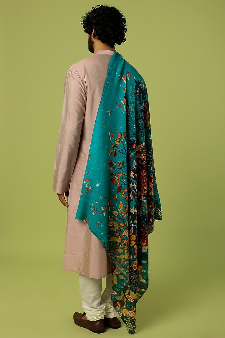 Turquoise Printed Shawl by Tromboo Men at Pernia's Pop Up Shop