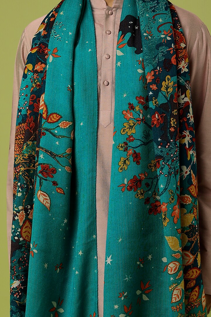 Turquoise Printed Shawl by Tromboo Men at Pernia's Pop Up Shop
