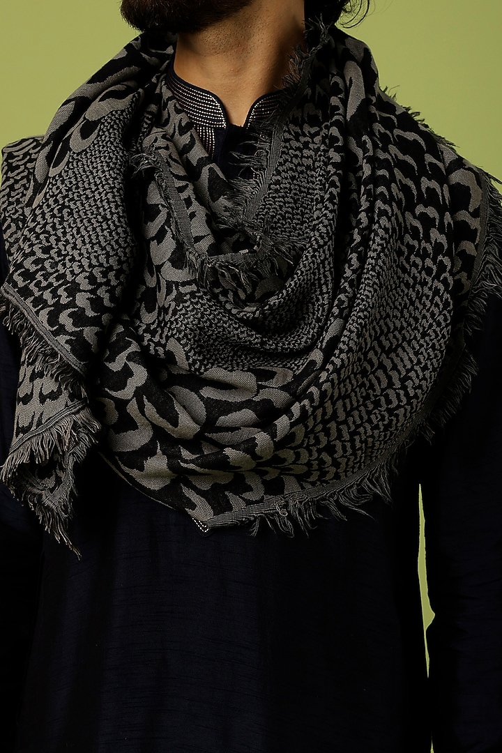 Dapper Black Handwoven Reversible Shawl by Tromboo Men at Pernia's Pop Up Shop