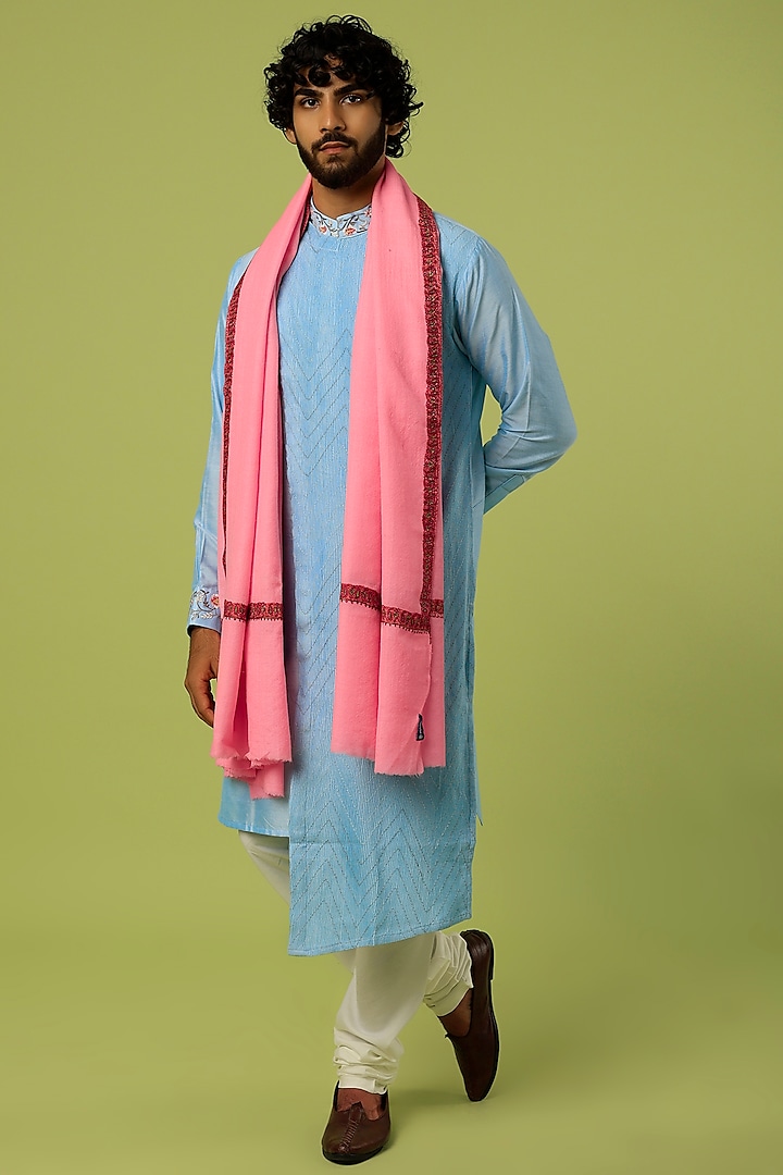 Pink Embroidered Shawl by Tromboo Men