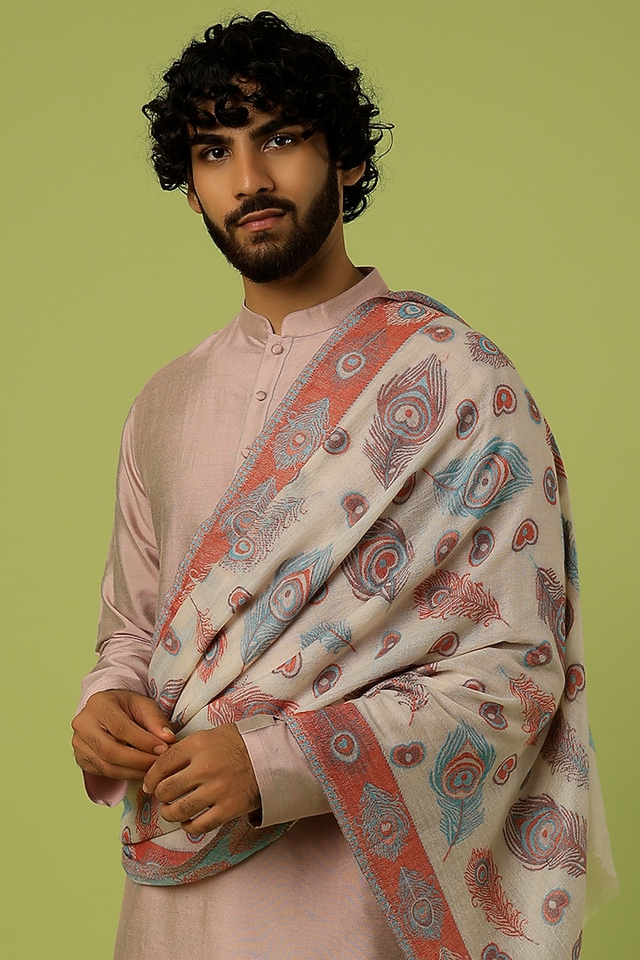 Ivory & Pink Cashmere Shawl by Tromboo Men at Pernia's Pop Up Shop