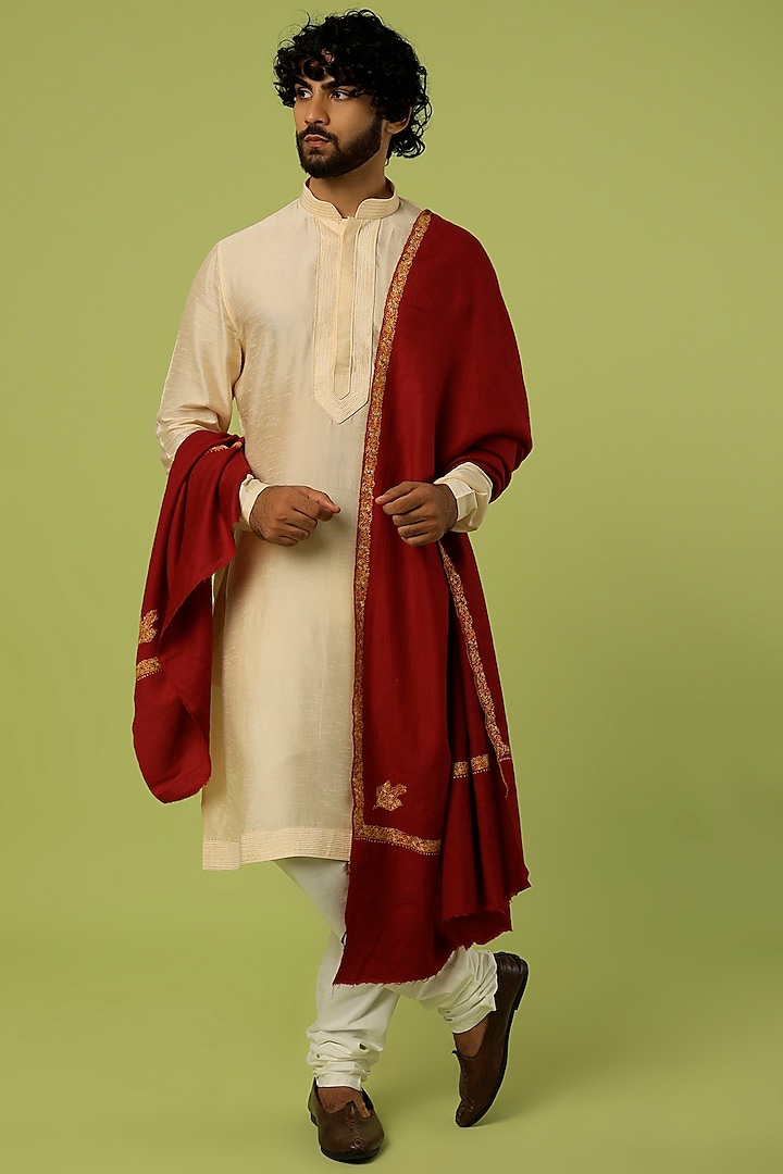 Royal Maroon Embroidered Shawl by Tromboo Men