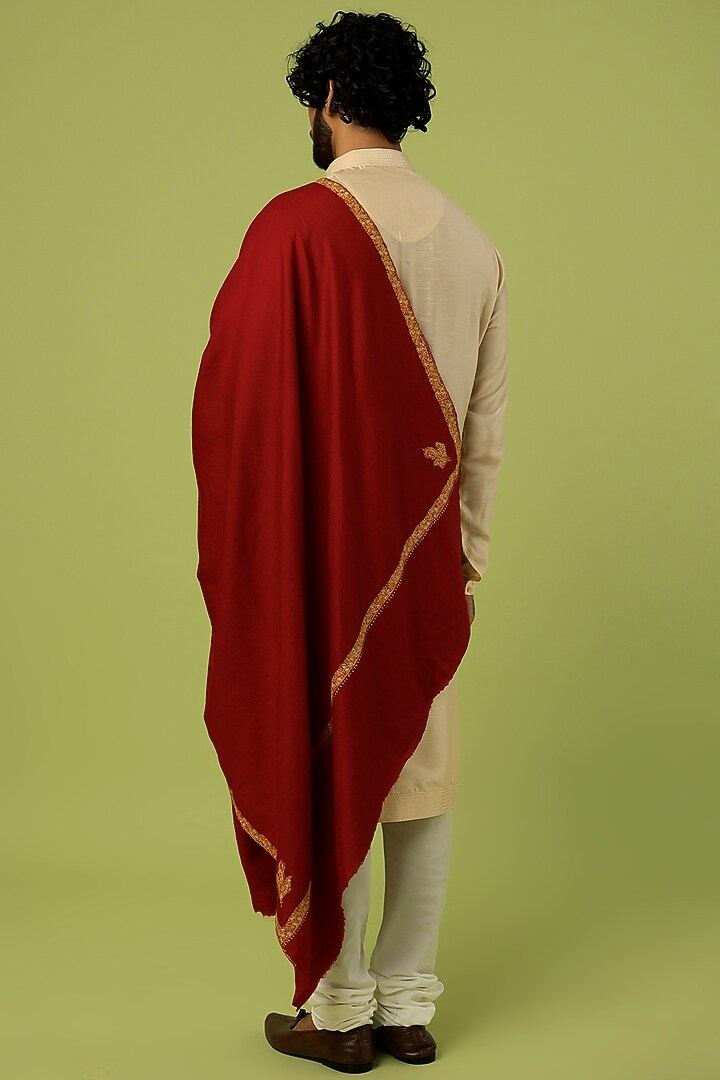 Royal Maroon Embroidered Shawl by Tromboo Men at Pernia's Pop Up Shop