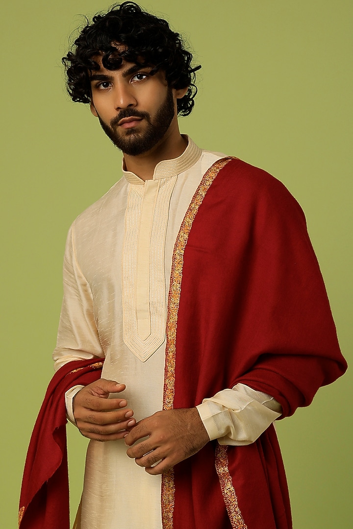 Royal Maroon Embroidered Shawl by Tromboo Men at Pernia's Pop Up Shop