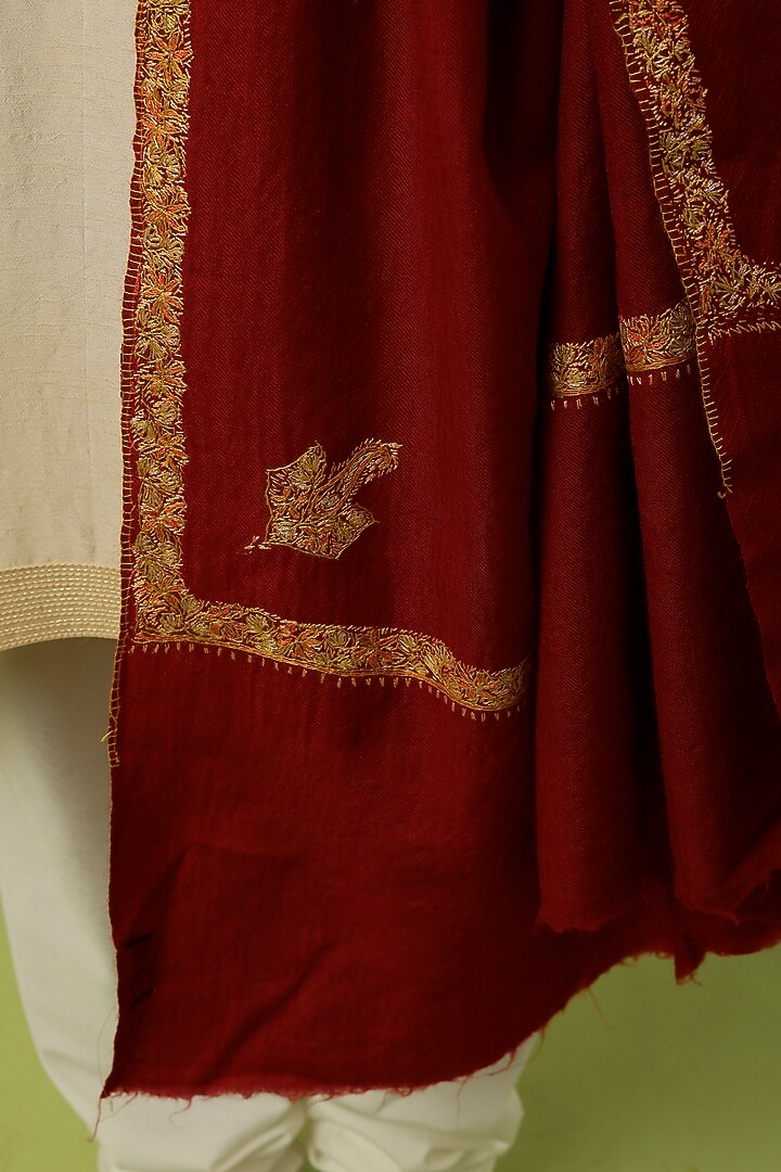 Royal Maroon Embroidered Shawl by Tromboo Men at Pernia's Pop Up Shop