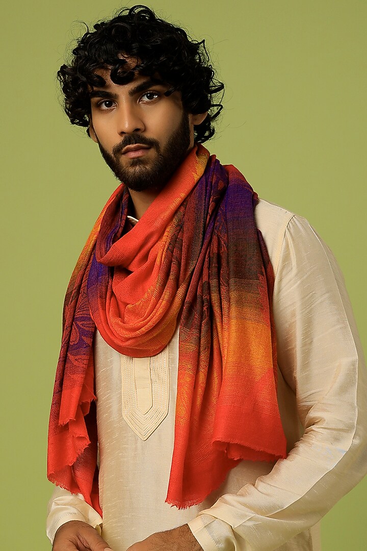 Orange Printed Shawl by Tromboo Men at Pernia's Pop Up Shop