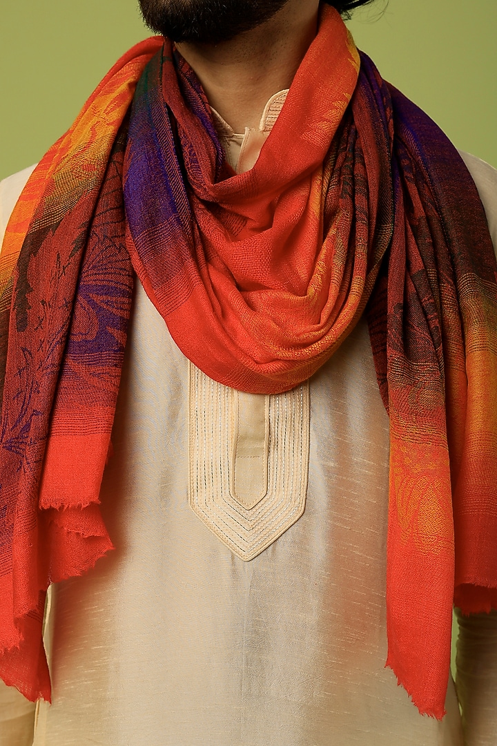 Orange Printed Shawl by Tromboo Men at Pernia's Pop Up Shop