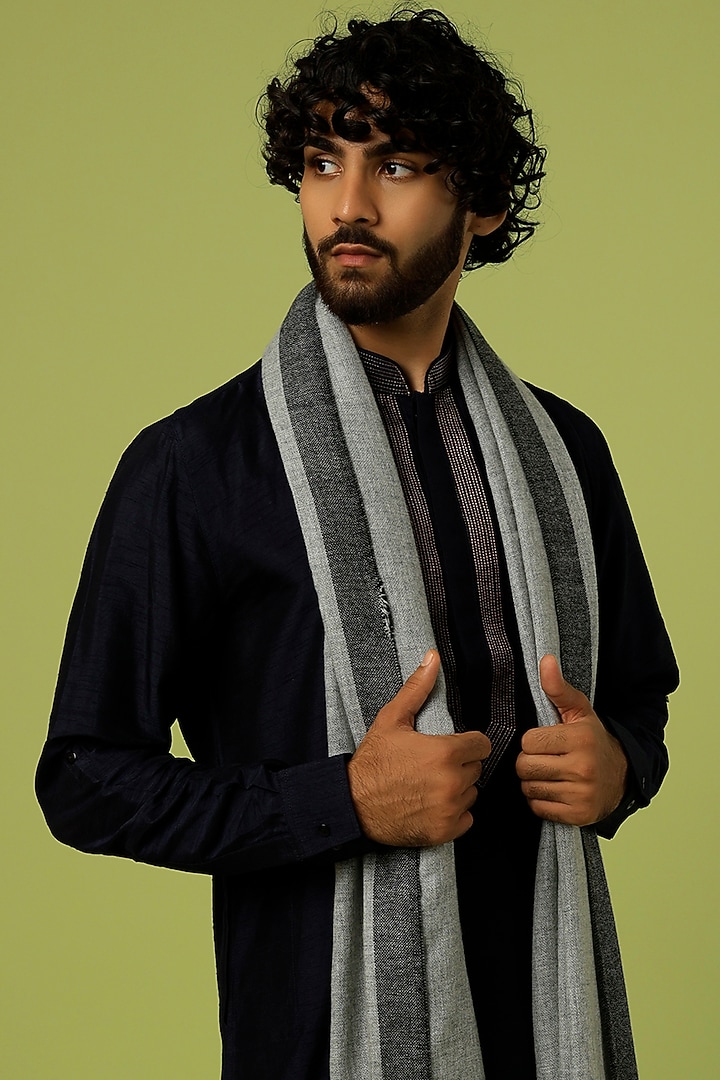 Grey & Black Cashmere Shawl by Tromboo Men at Pernia's Pop Up Shop