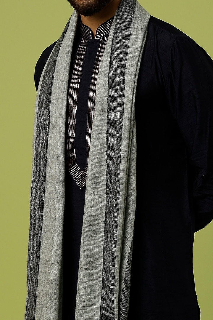 Grey & Black Cashmere Shawl by Tromboo Men at Pernia's Pop Up Shop