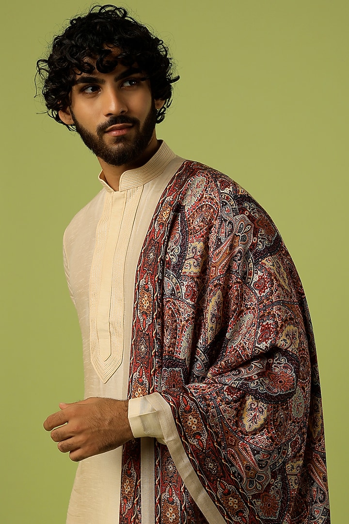 Beige Printed Shawl by Tromboo Men at Pernia's Pop Up Shop