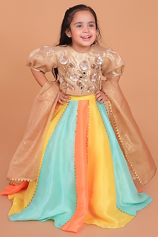Multi-Colored Upada Silk Lehenga Set For Girls by TURQIDZ