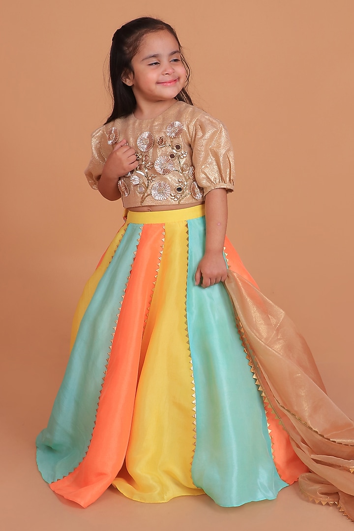 Multi-Colored Upada Silk Lehenga Set For Girls by TURQIDZ at Pernia's Pop Up Shop
