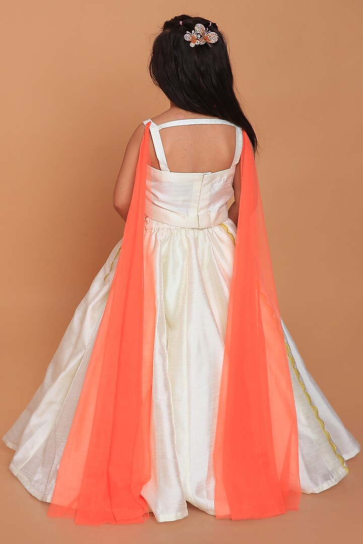 Off-White Dupion Raw Silk Hand Embroidered Lehenga Set For Girls by TURQIDZ at Pernia's Pop Up Shop
