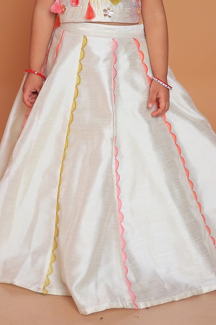 Off-White Dupion Raw Silk Hand Embroidered Lehenga Set For Girls by TURQIDZ at Pernia's Pop Up Shop